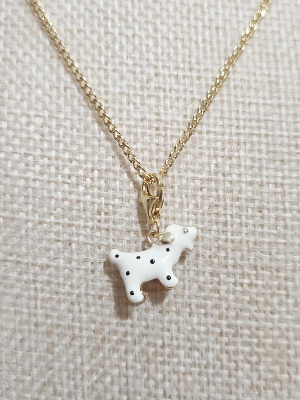 Gold Necklace with White Polka Dot Dog Charm